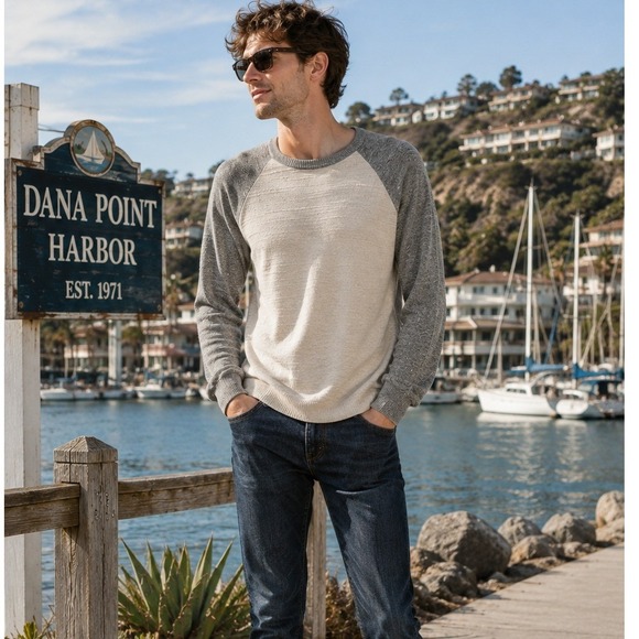 J. Crew Factory Other - J.Crew Jeans Mens XLT Raglan Sweater Cotton Textured Colorblock Cream Grey Tall